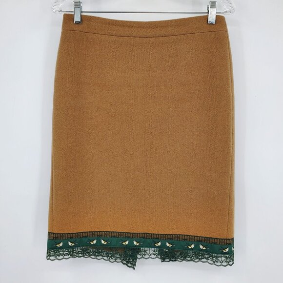 J. Crew Wool Blend Cottagecore Academia Librarian Artsy Bird Ribbon Lace Hem 2 - Picture 1 of 9